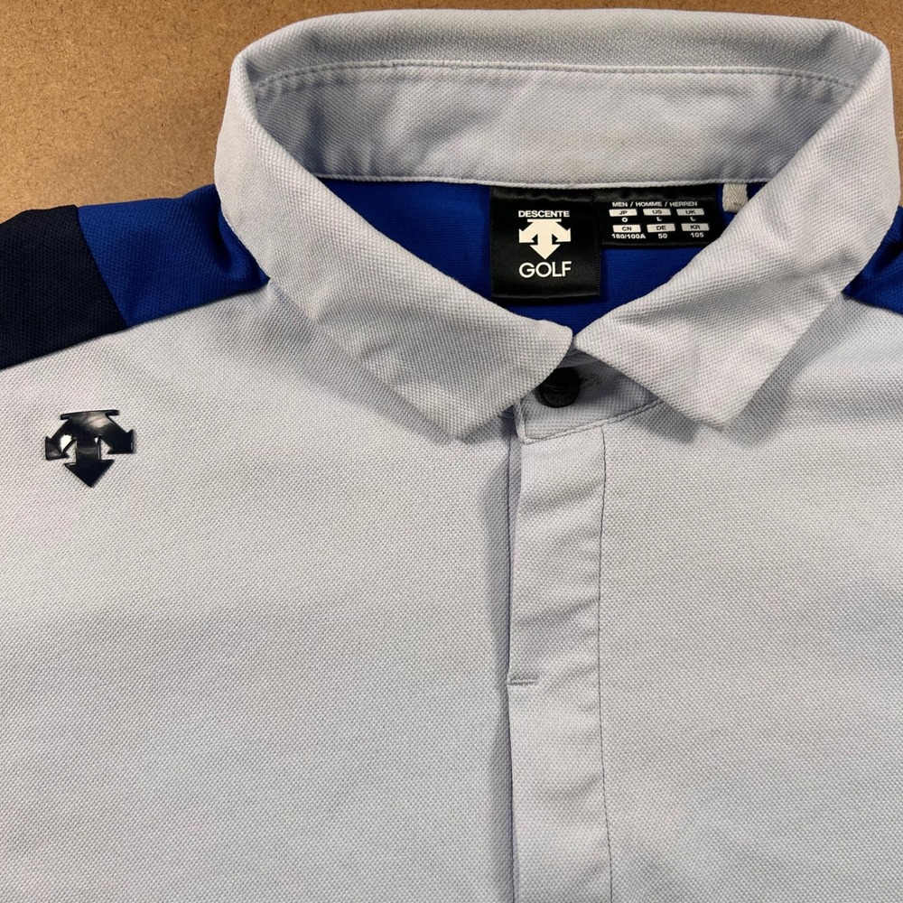 Descente Golf Colorblock Polo Shirt Mens L Blue Royal UPF 50+ Solotex DGMVJA24